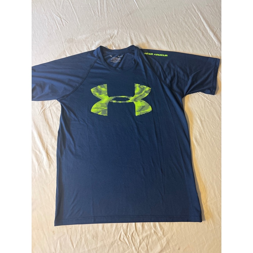 Under Armour T-Shirt Mens Small Navy Blue ‎ Big Logo Athletic Tee